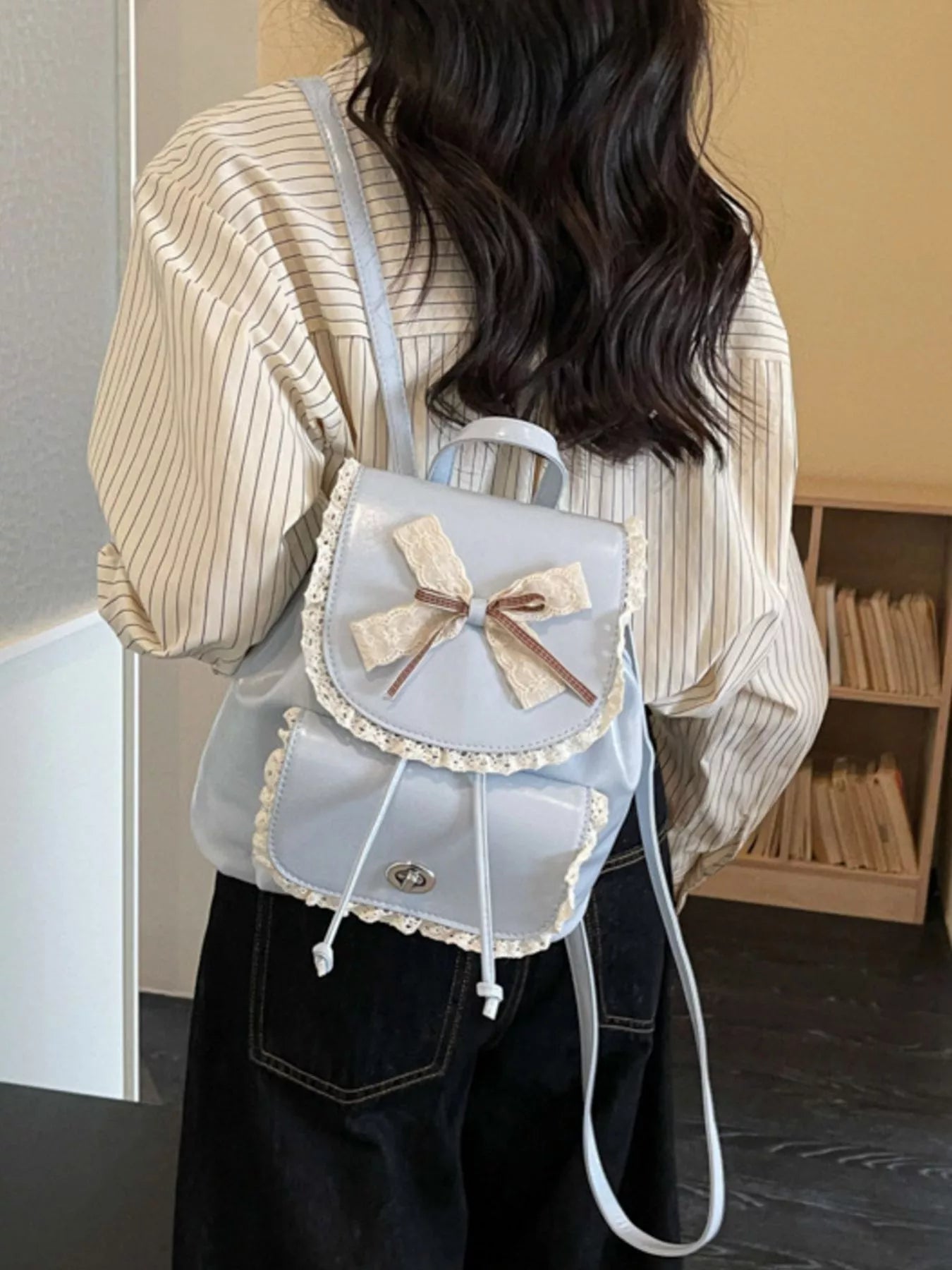 Lace Bowknot Decor Backpack Bag