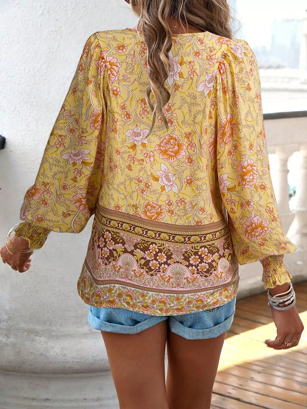 Floral Print Tie Neck Bohemian Blouse