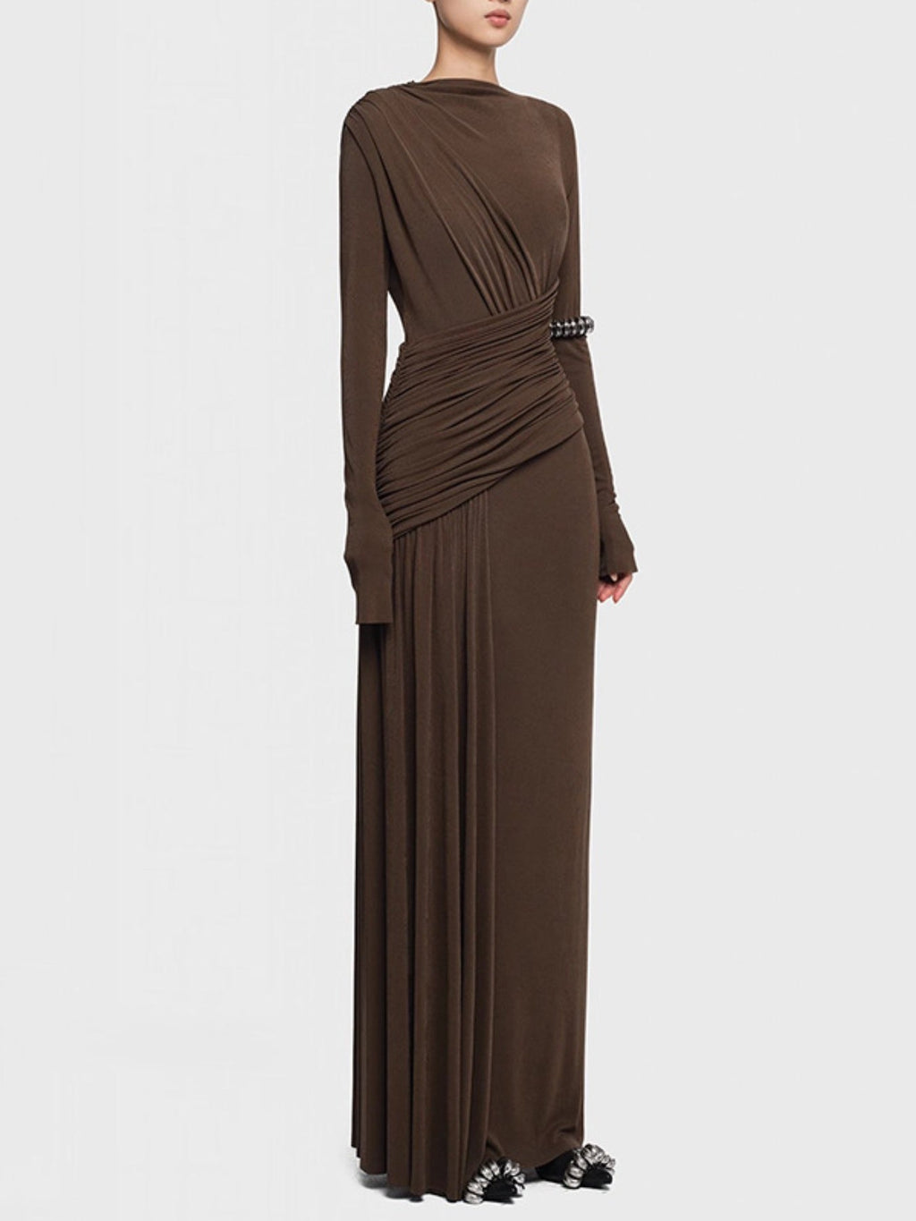 Ruched Long Sleeve Maxi Dress