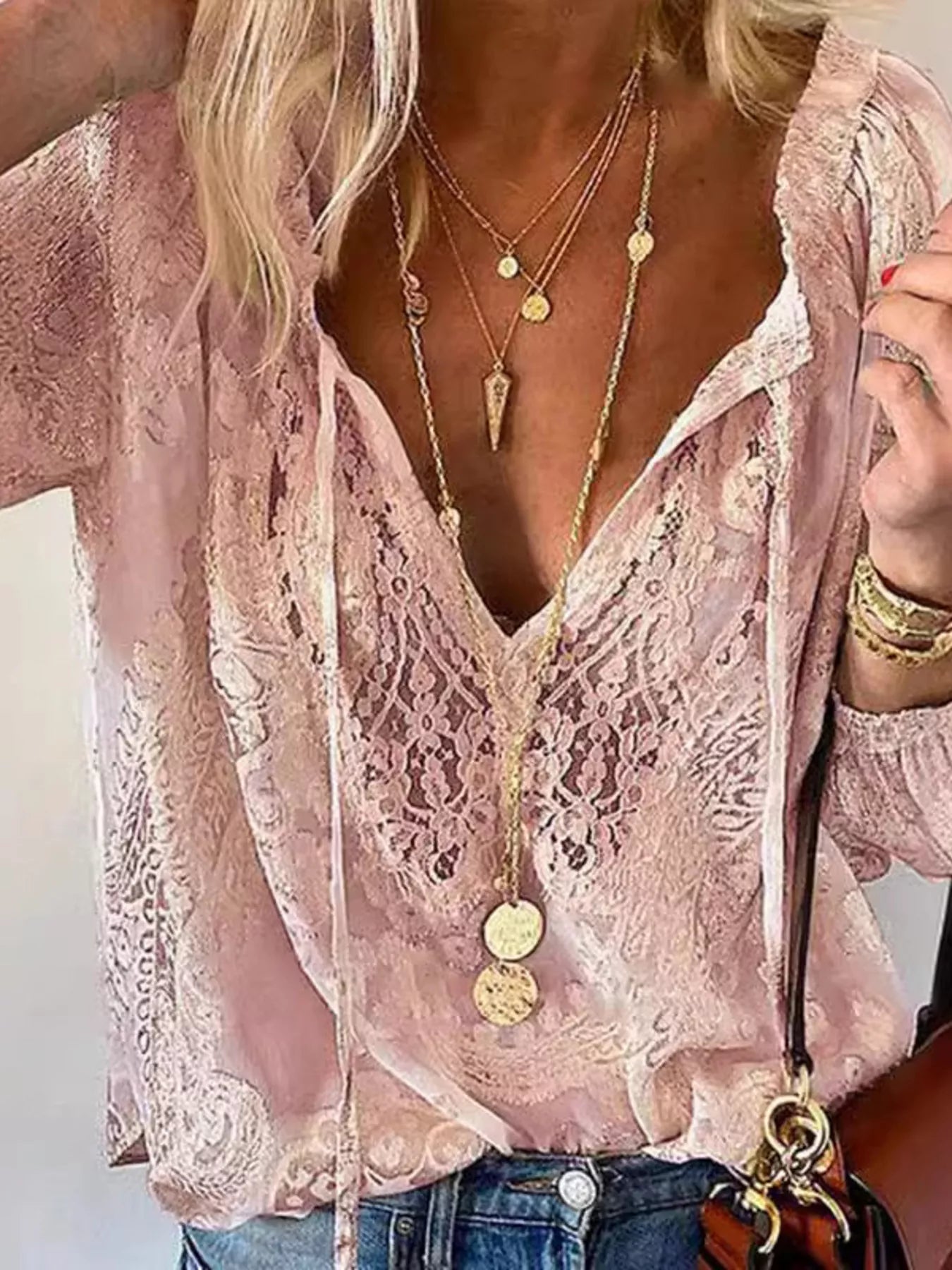 Lace Tie-Neck Blouse