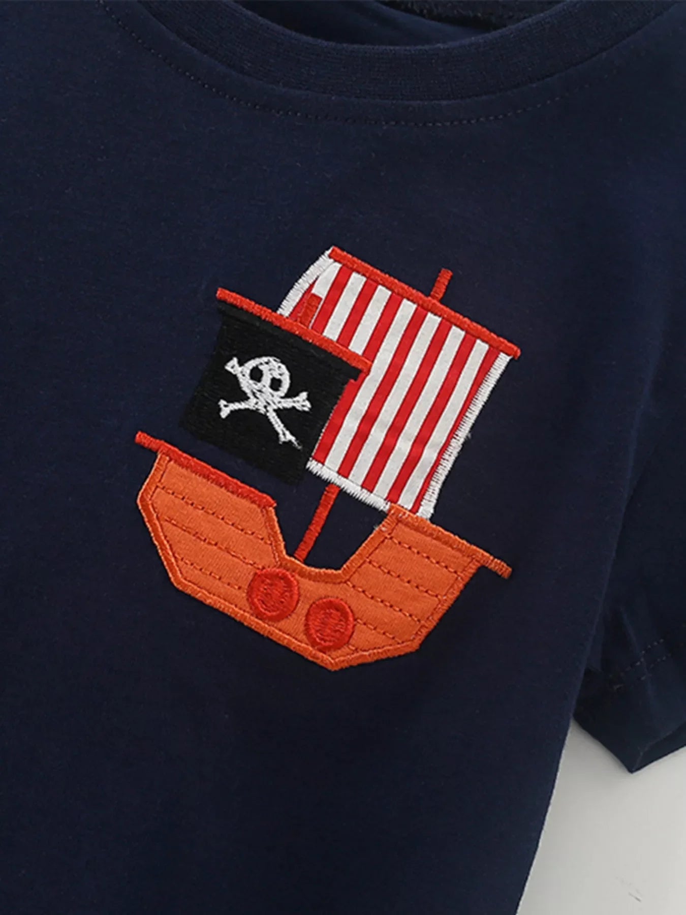Children's Pirate Ship Applique Tee and Dinosaur Shorts Set