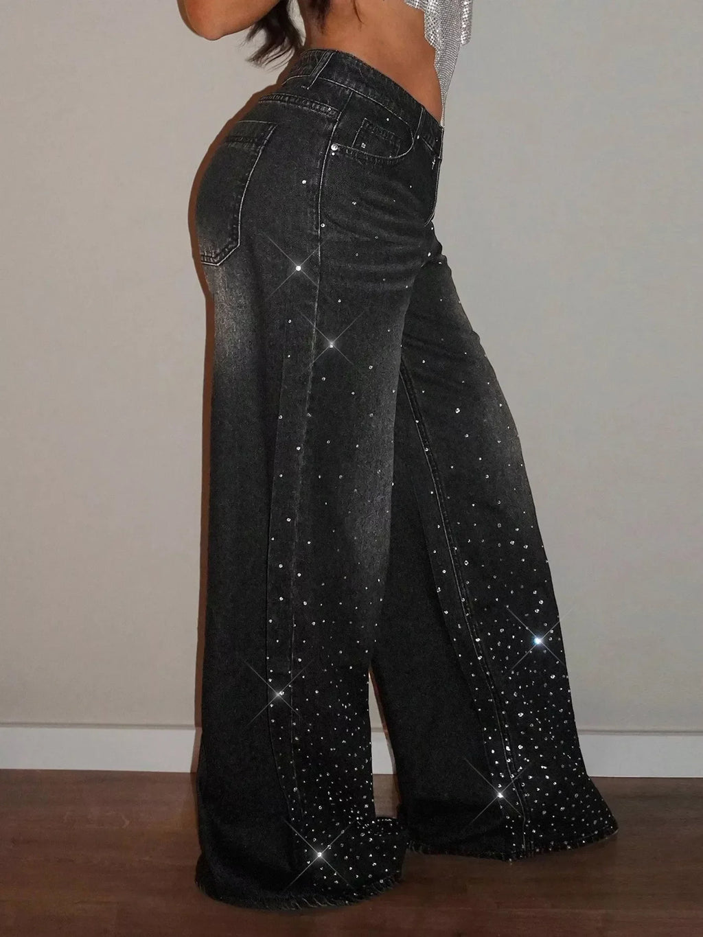 Rhinestone Wide-Leg Jeans