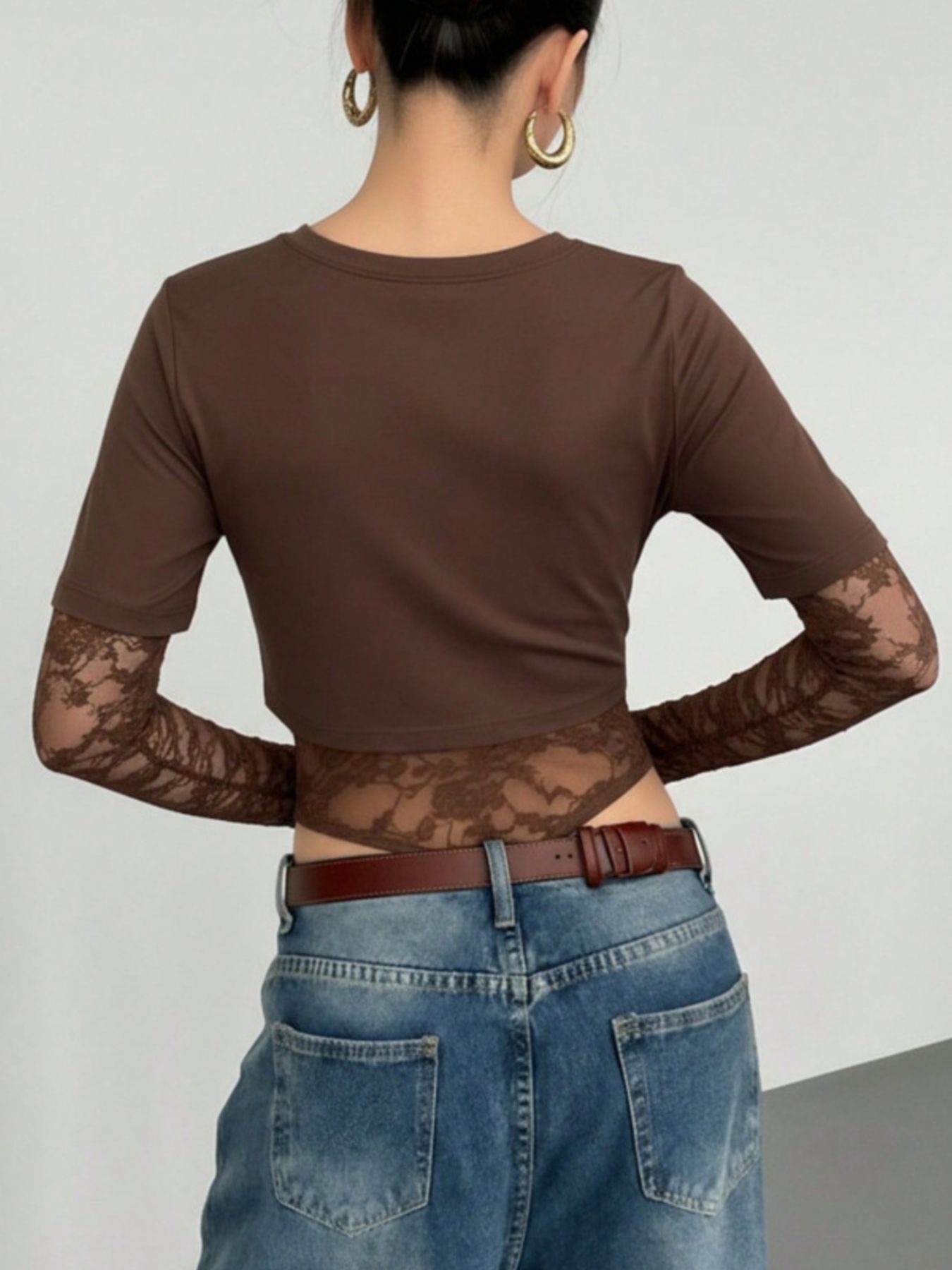 Lace Patchwork Round Neck Bodysuit