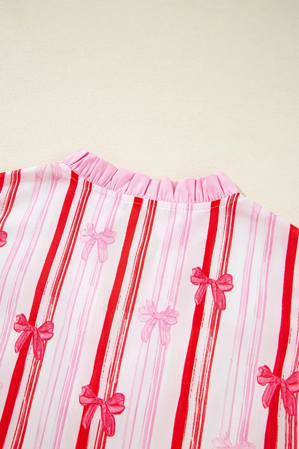 Ric-Rac Trim Ruffled Sleeve Striped Printed Blouse