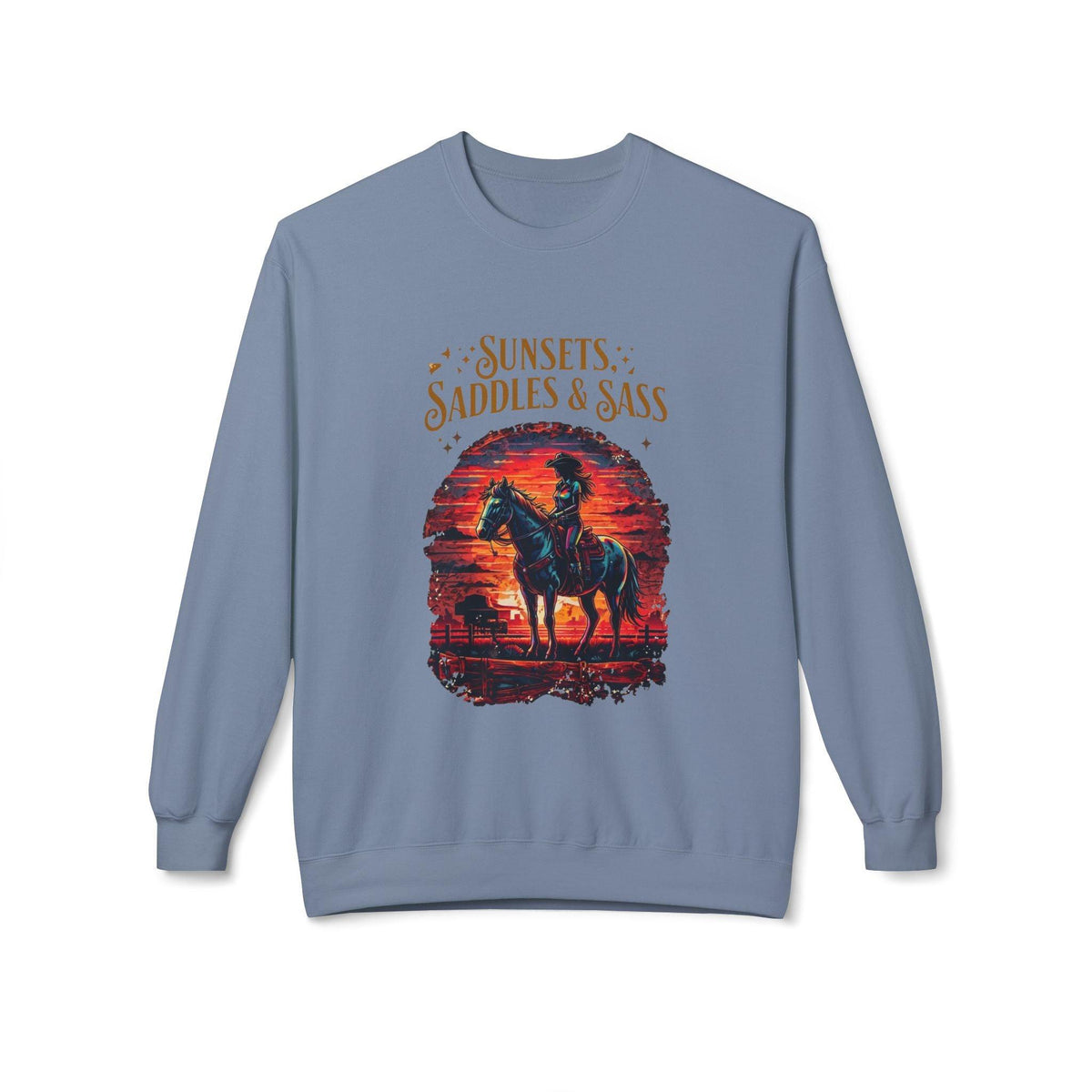 Sunsets Saddles and Sass Softstyle Fleece Crewneck Sweatshirt