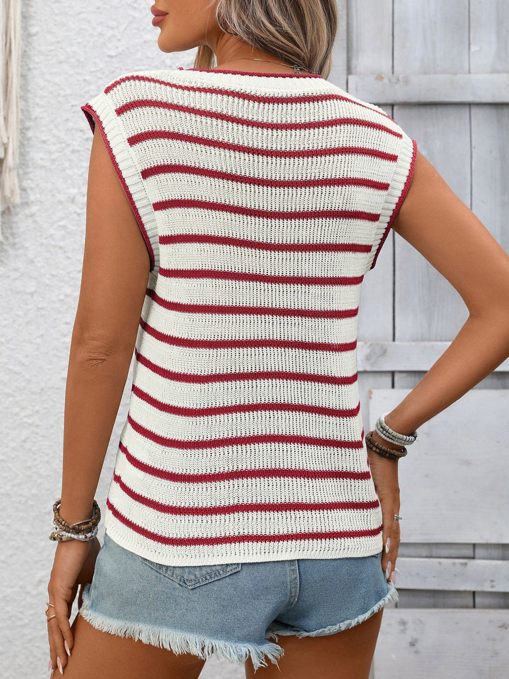 Striped Knit Round Neck Sweater Vest