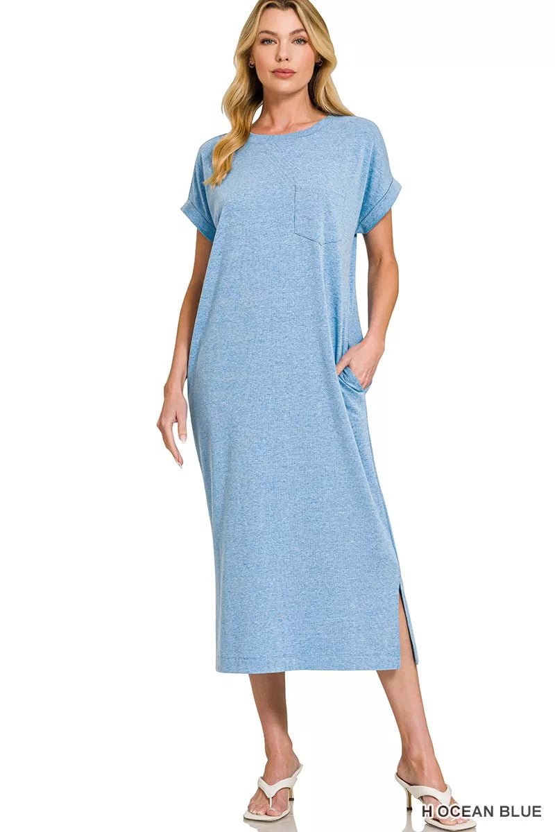 Zenana Round Neck Short Sleeve Midi Dress
