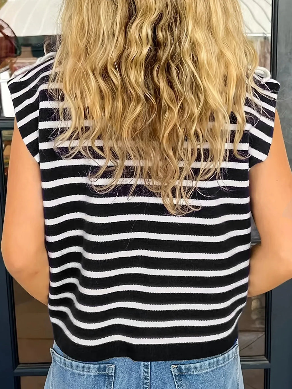 Bow Striped Round Neck Sweater Vest