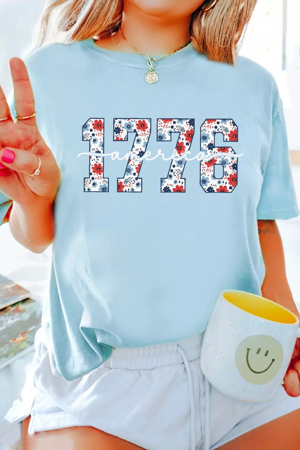 America 1776 Floral Print Relaxed T Shirt
