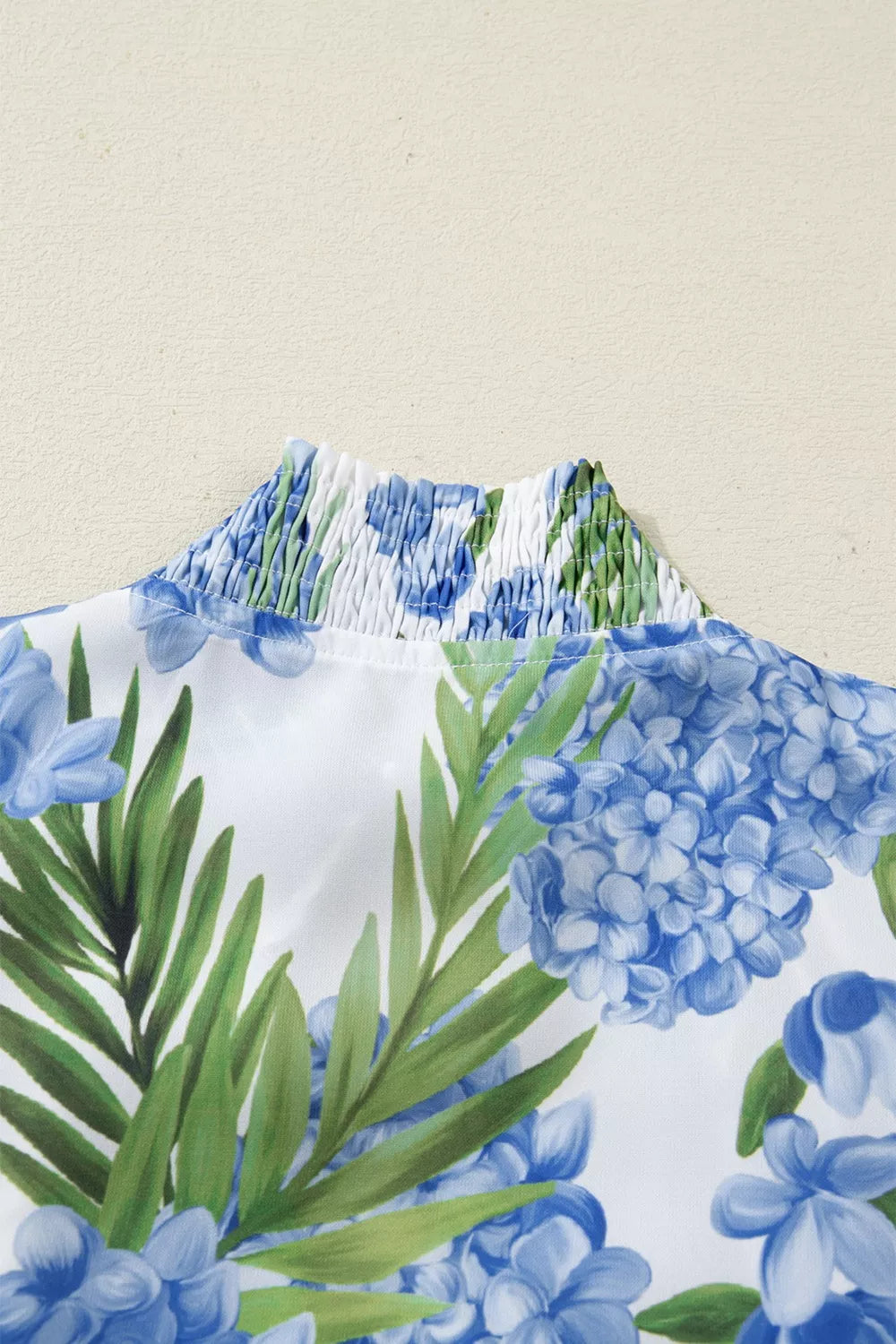 Palm Floral Print Striped Patchwork V Neck Short Sleeve Blouse