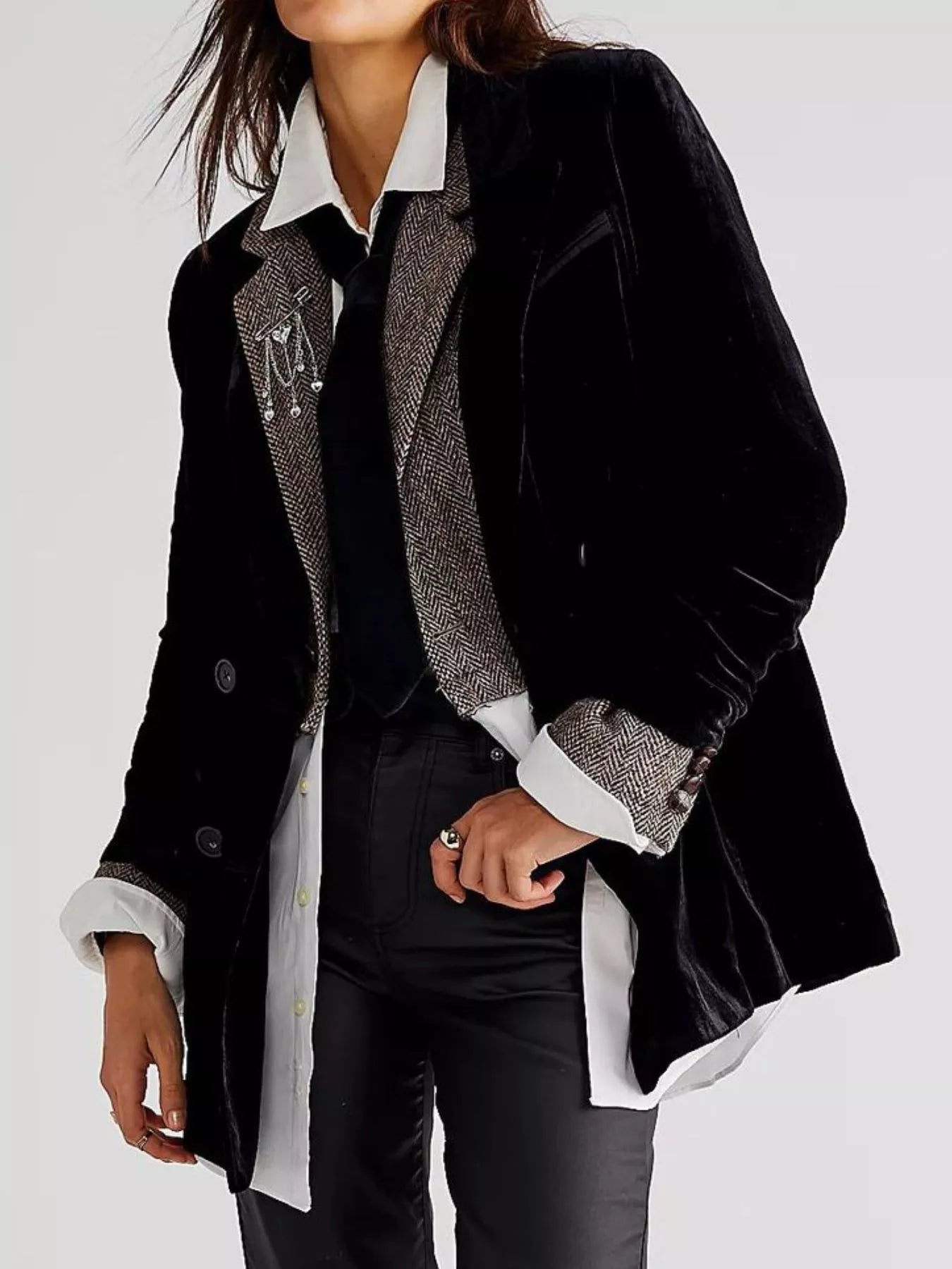 Lapel Collar Button Up Blazer
