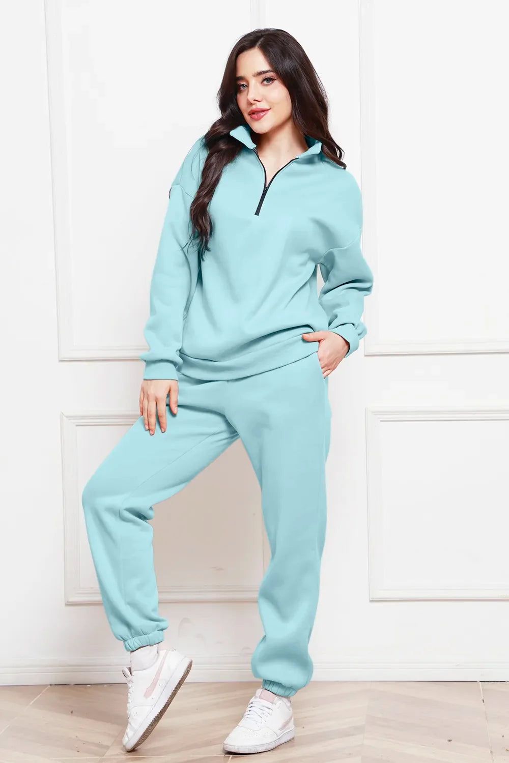 Half Zip Long Sleeve Sweatshirt and Pants Set