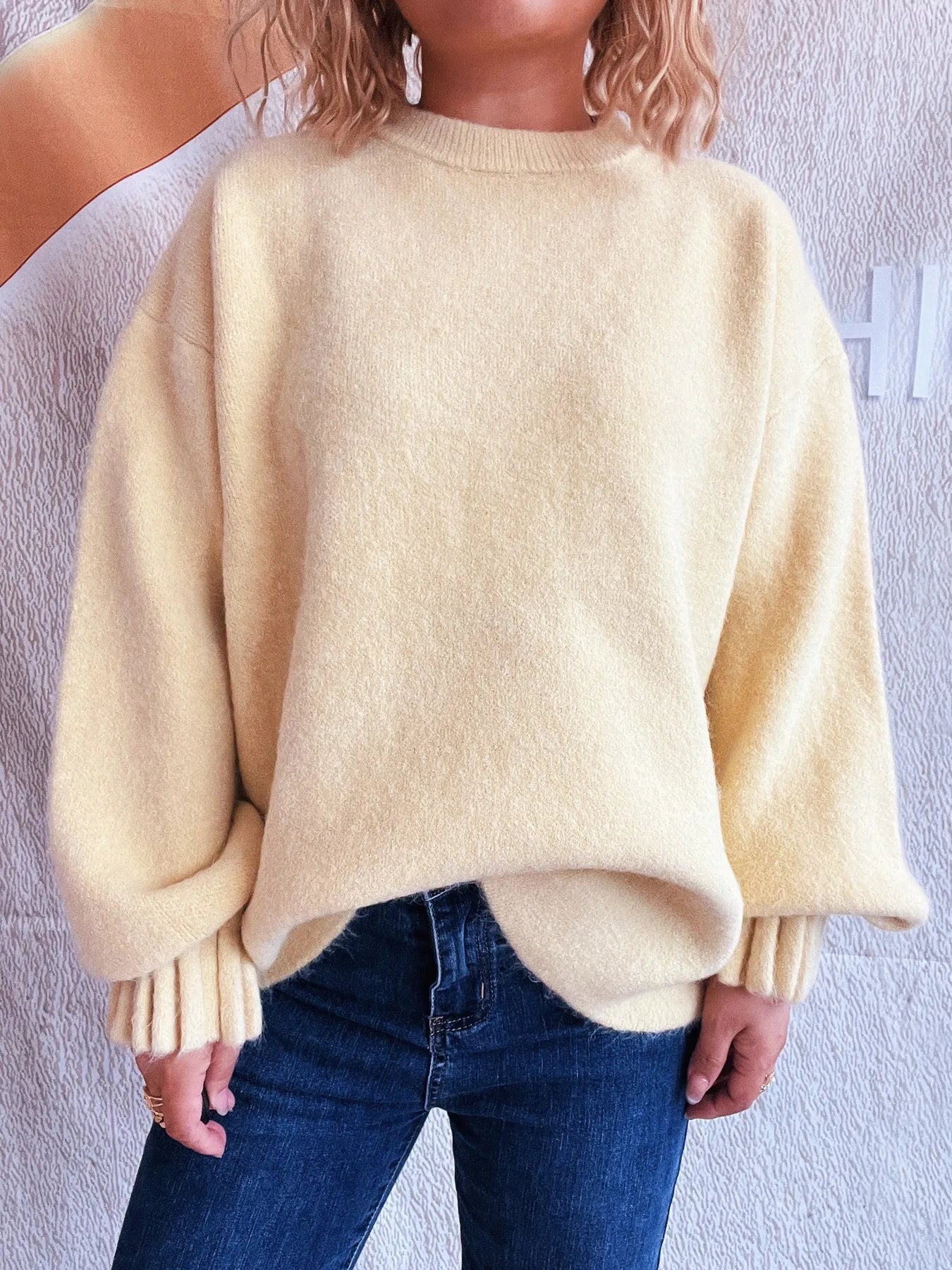 Round Neck Dropped Shoulder Sweater