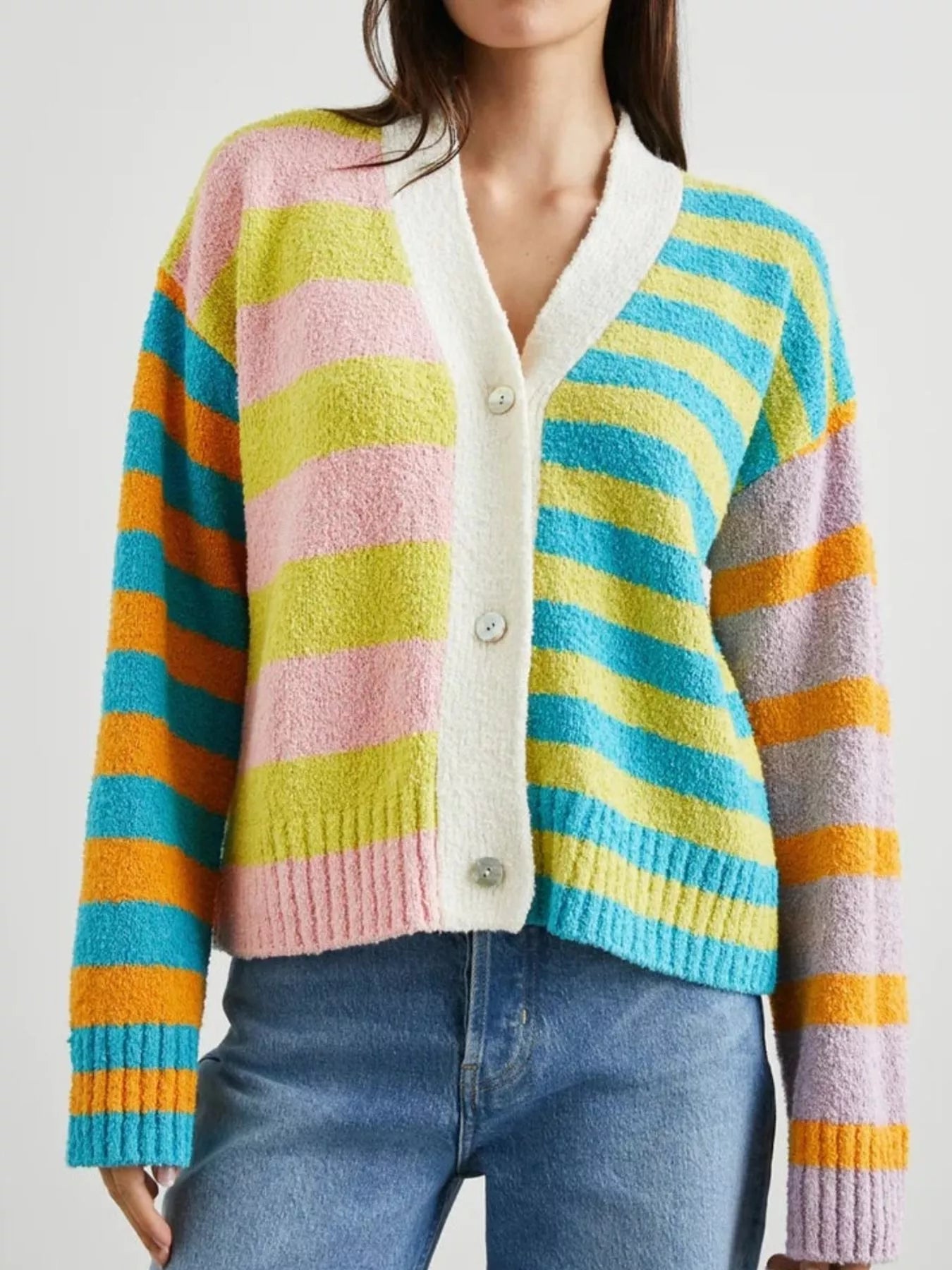Striped Knit Button-Down Cardigan