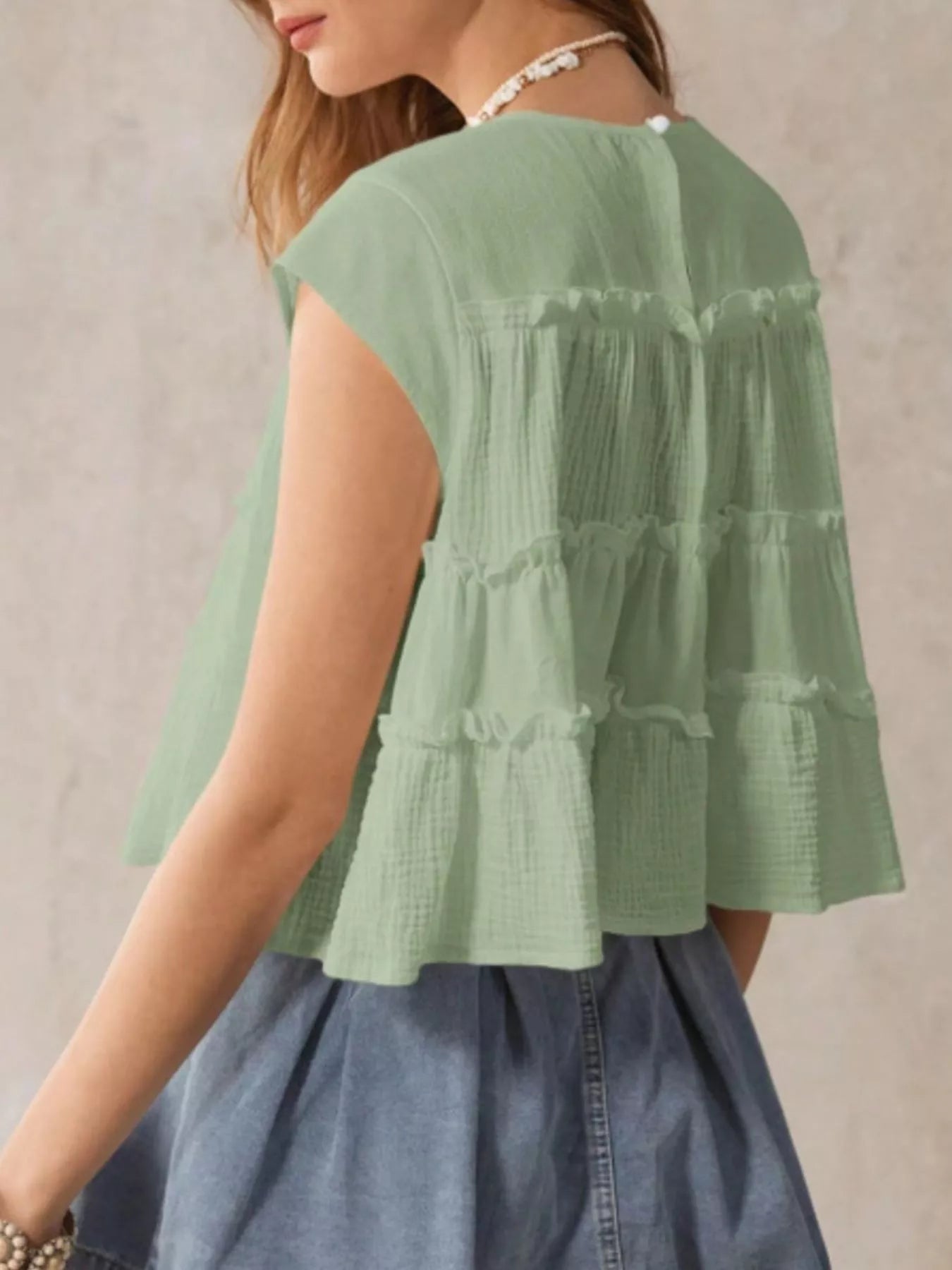 Tiered Cap Sleeve Blouse