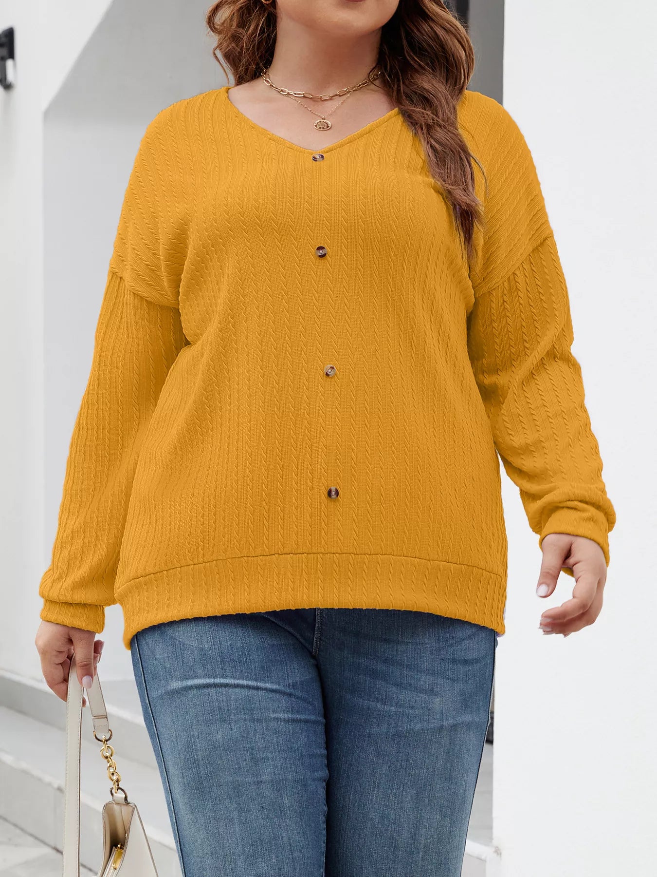 Plus Size V-Neck Dropped Shoulder Blouse