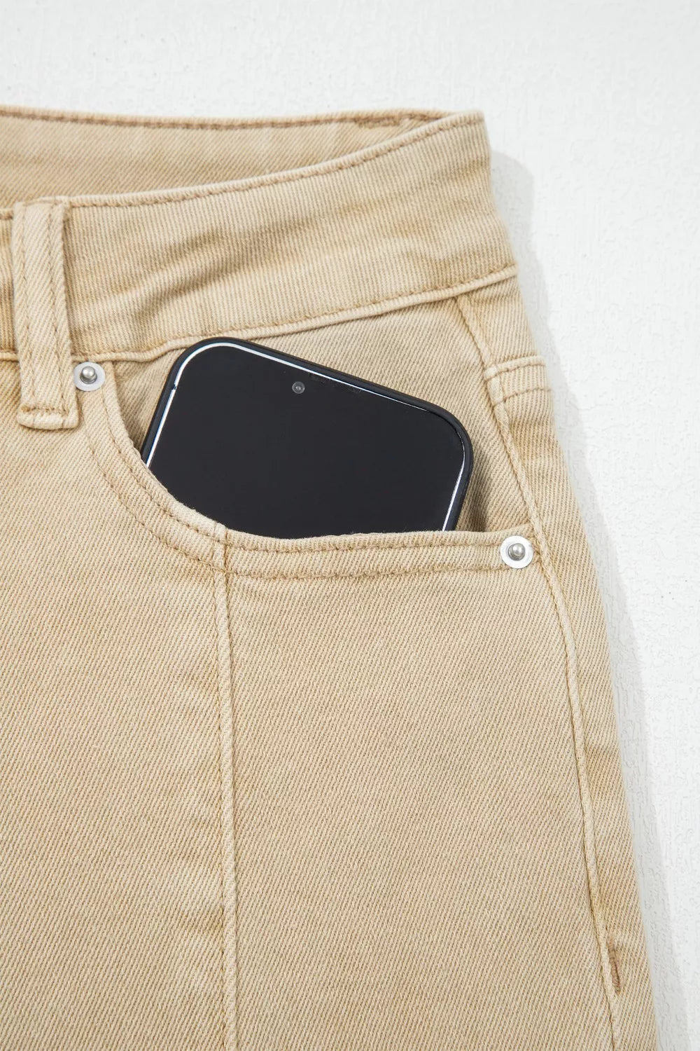 Solid Color Seamed Center Wide Leg Cropped Jeans