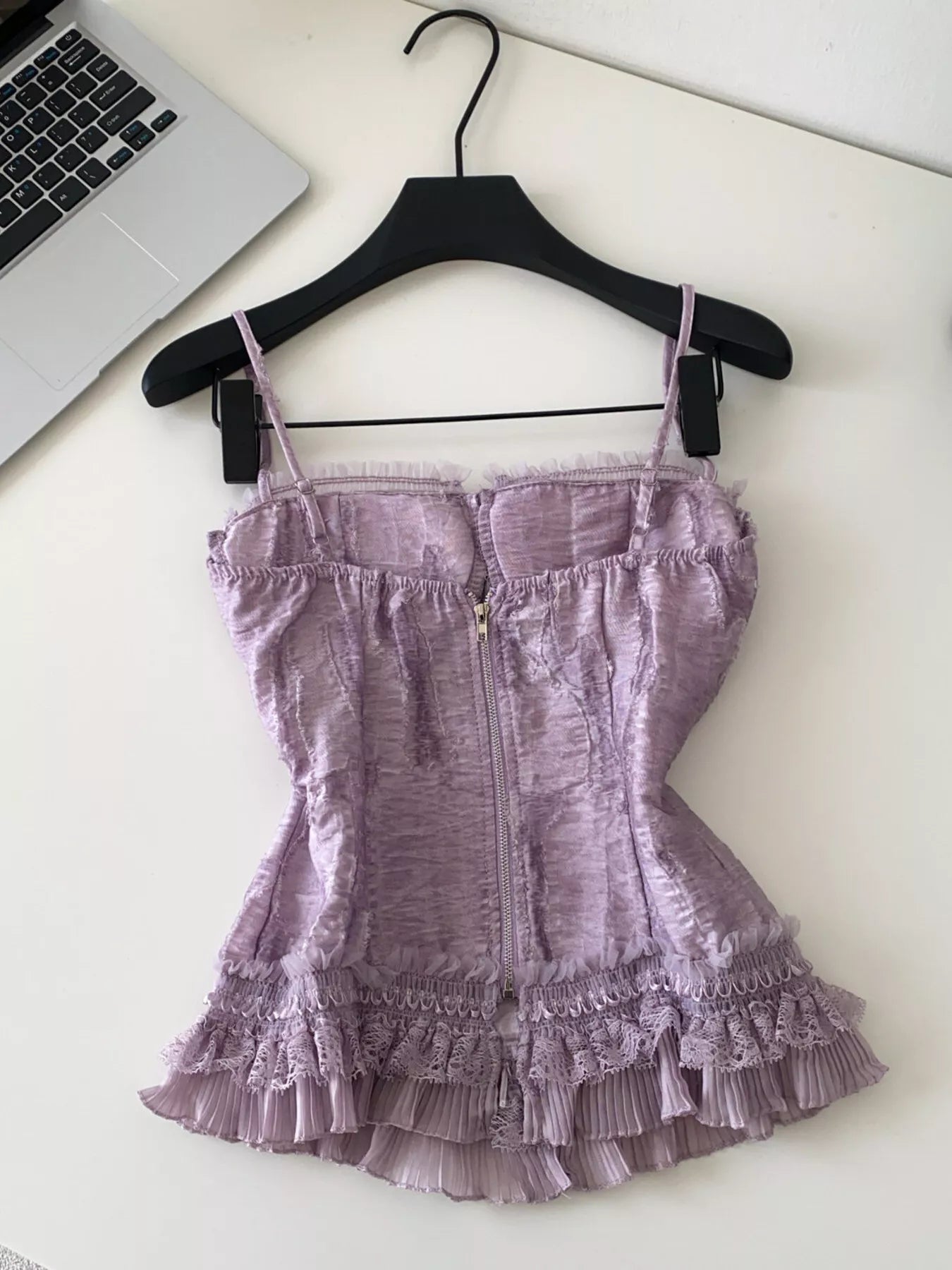 Lace Trimmed Ruffled Hem Tank