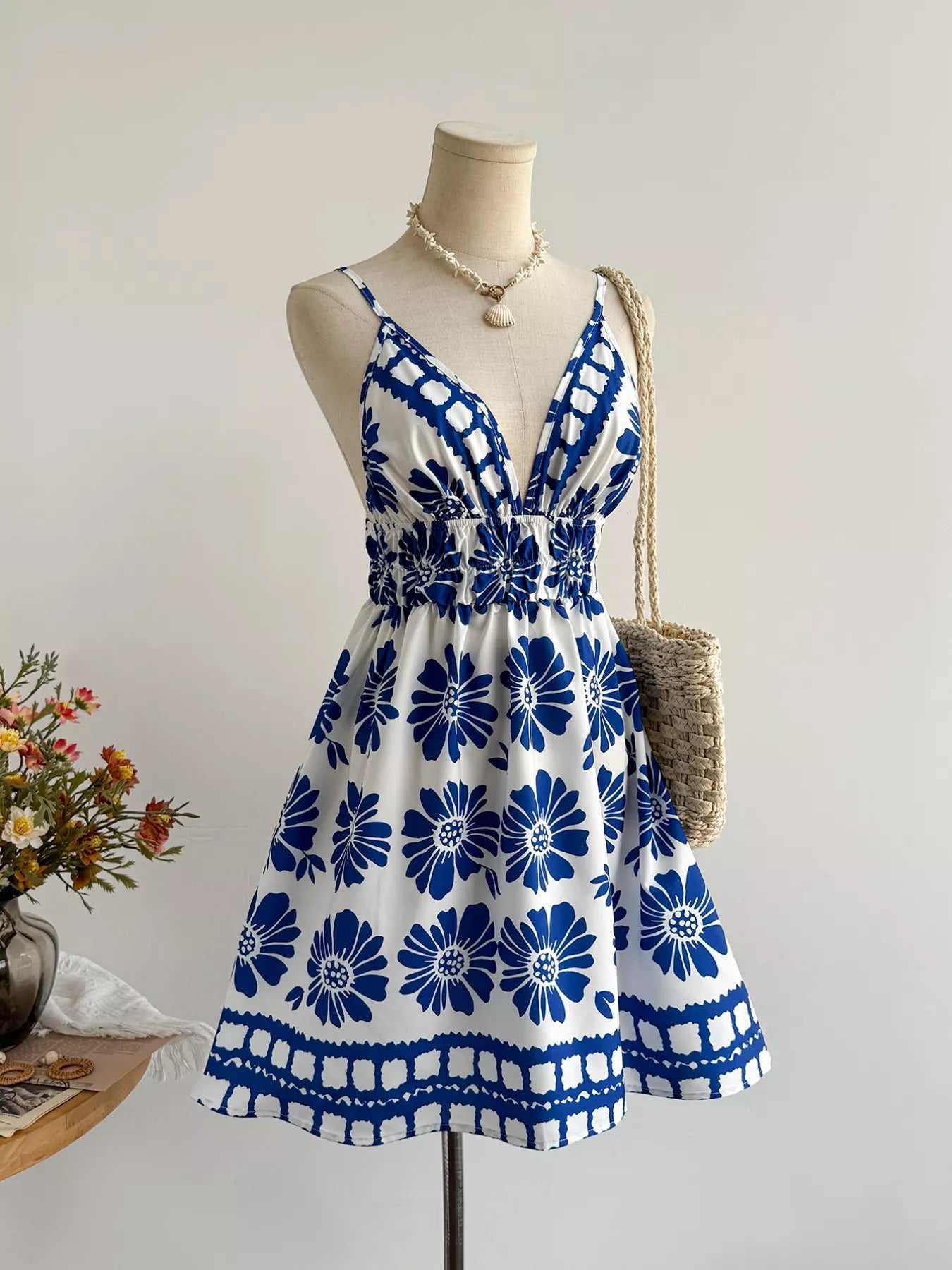 Floral Print V-Neck Mini Dress