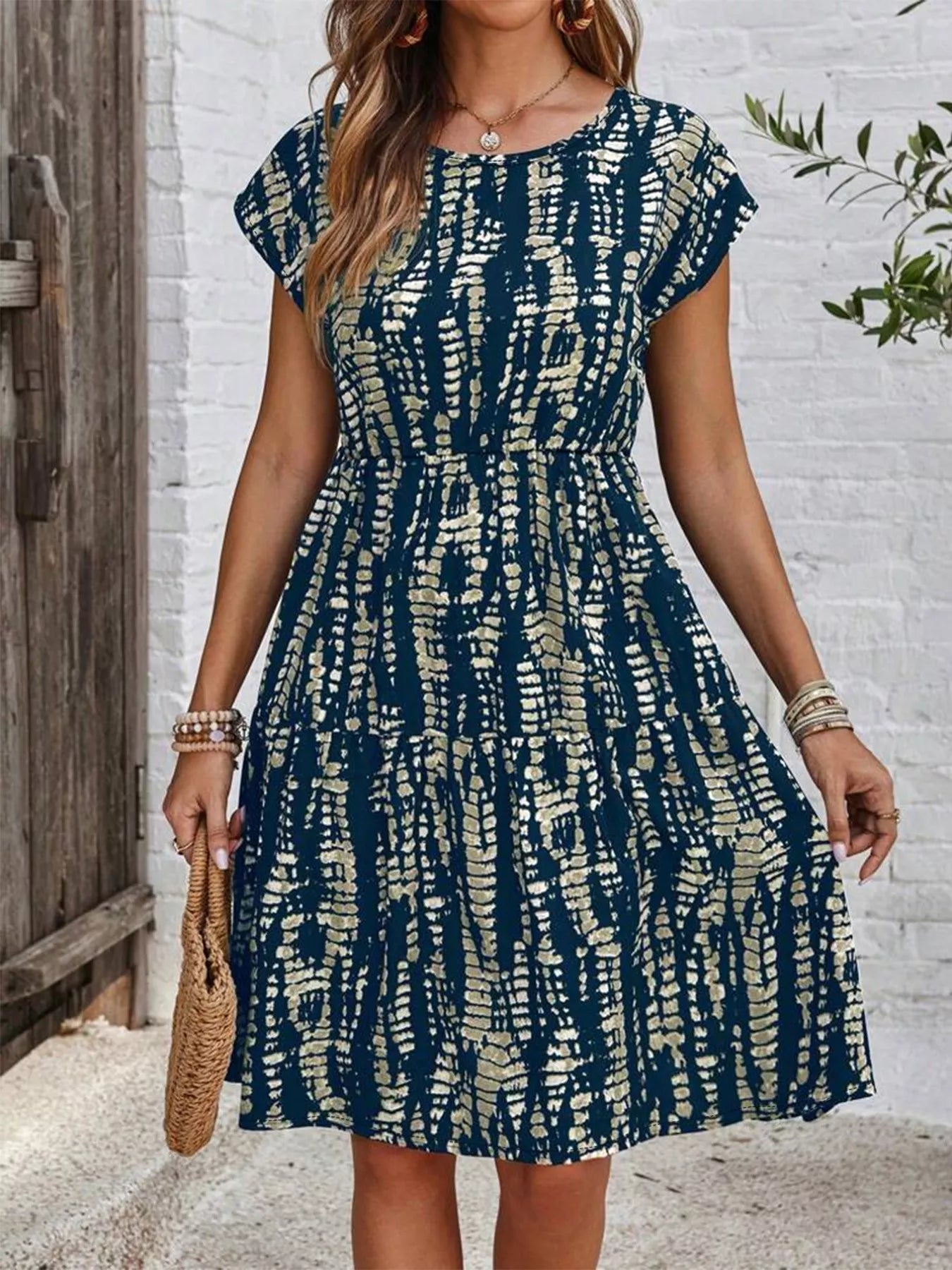 Plus Size Tie-Dye Ruffle Hem Casual Dress