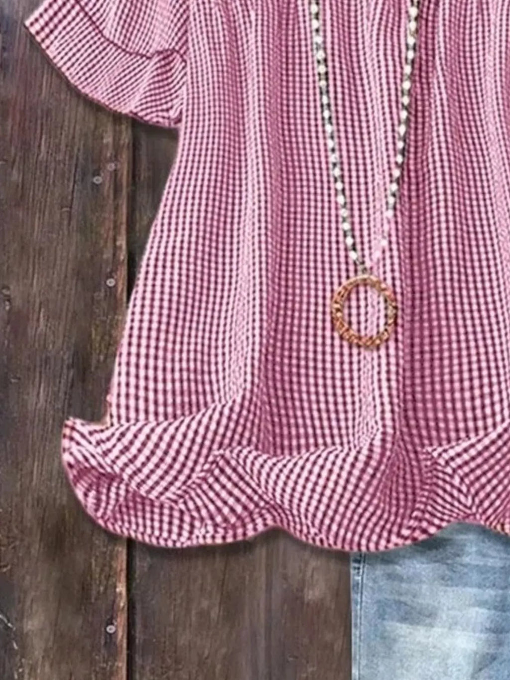 Full Size Gingham Smocked Ruffle Sleeve Blouse Plus Size