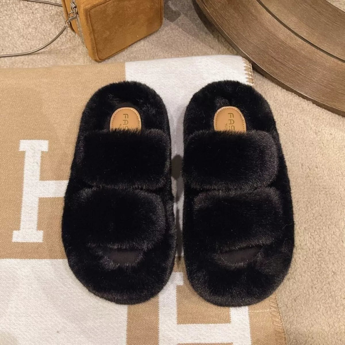 Fuzzy Open Toe Slippers