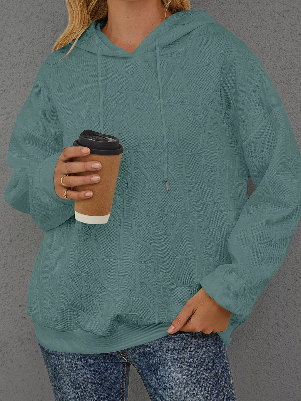 Full Size Embossed Lettering Casual Hoodie Plus Size