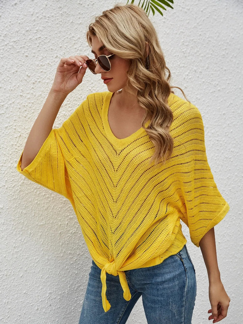 Openwork Batwing Sleeve Cover-Up