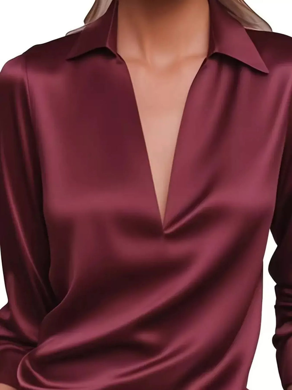 Elegant Deep V Long Sleeve Blouse