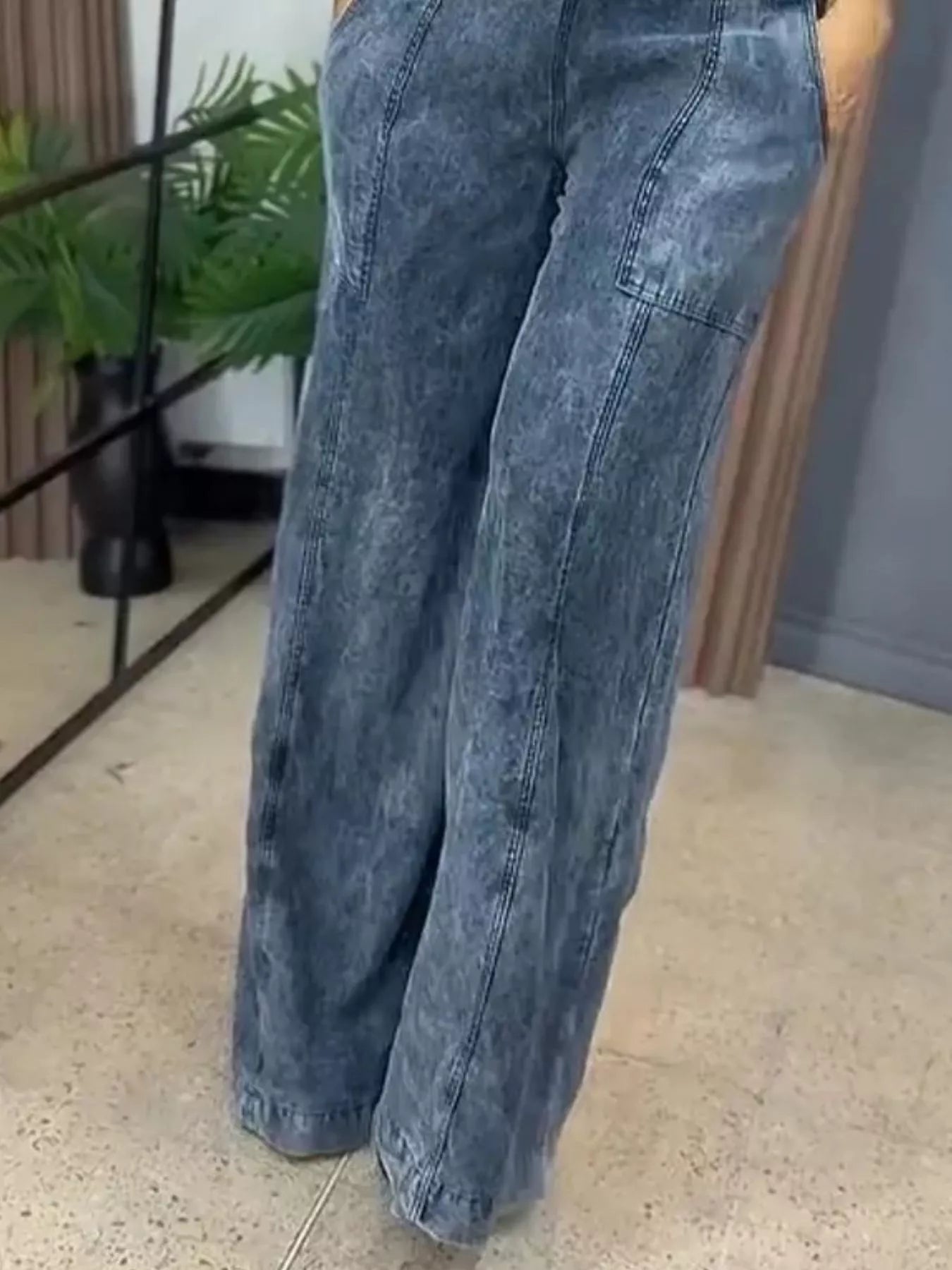 Full Size Vintage Wash Wide Leg Denim Overalls Plus Size