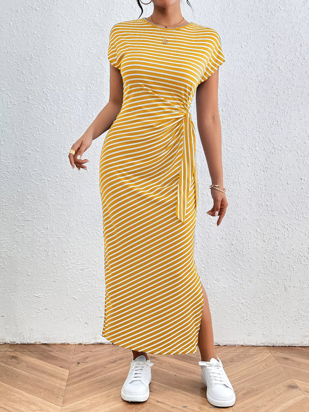 Striped Tie-Waist Midi Dress
