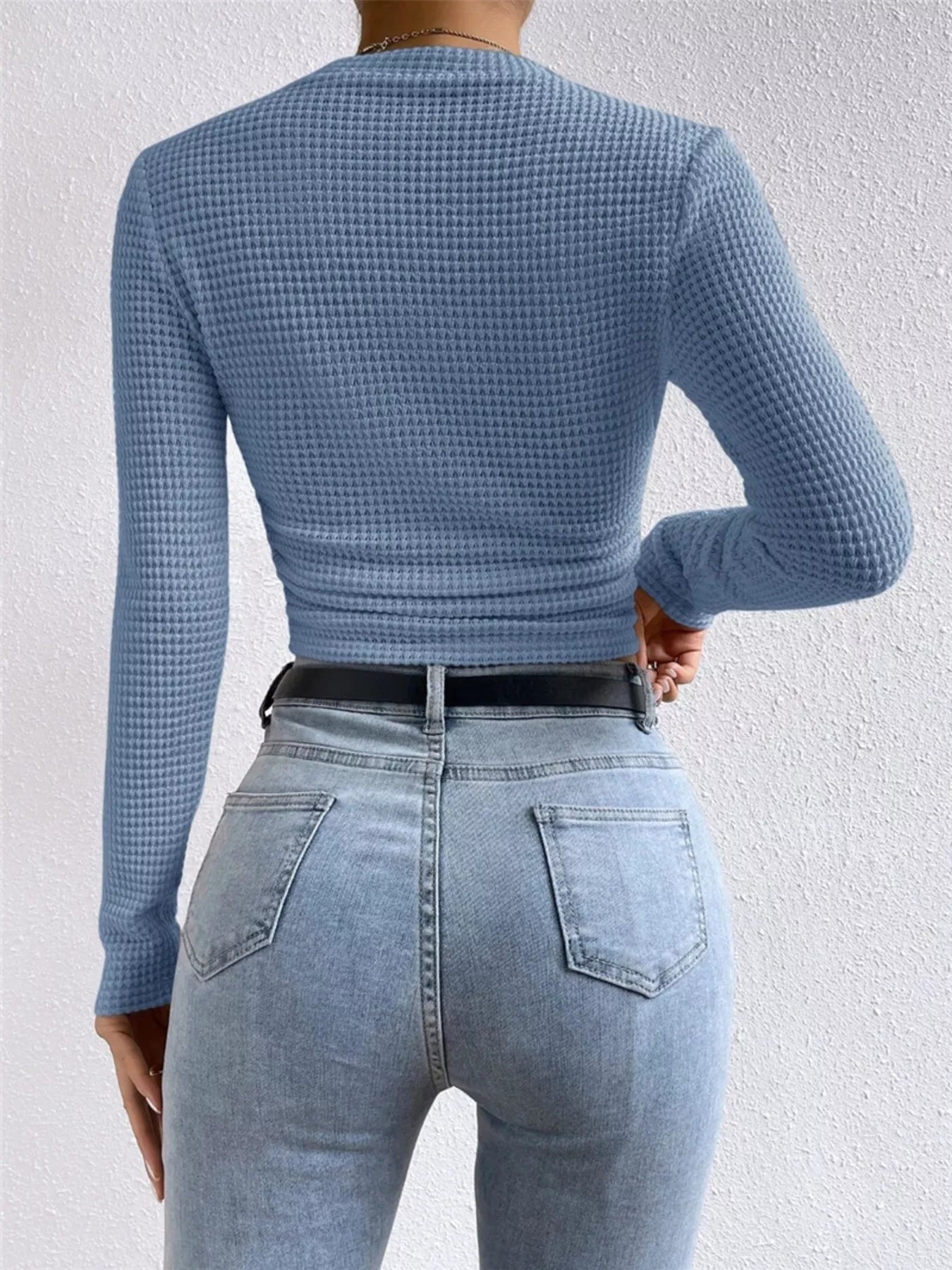 Waffle Knit Long Sleeve T-Shirt