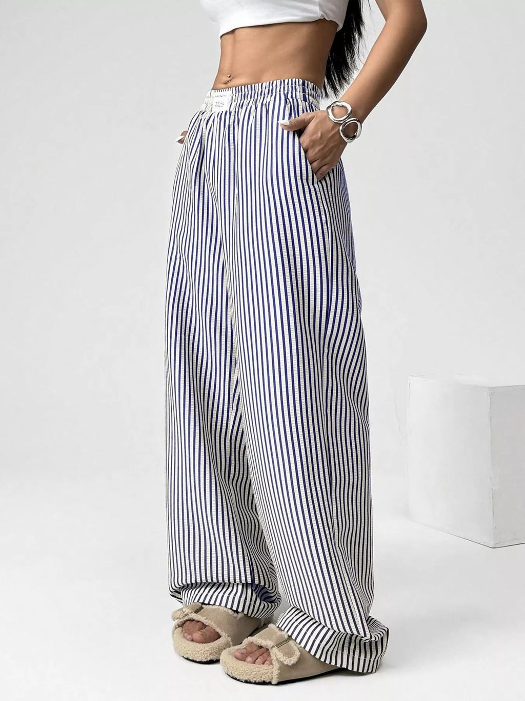 Striped High-Waisted Wide Leg Pants