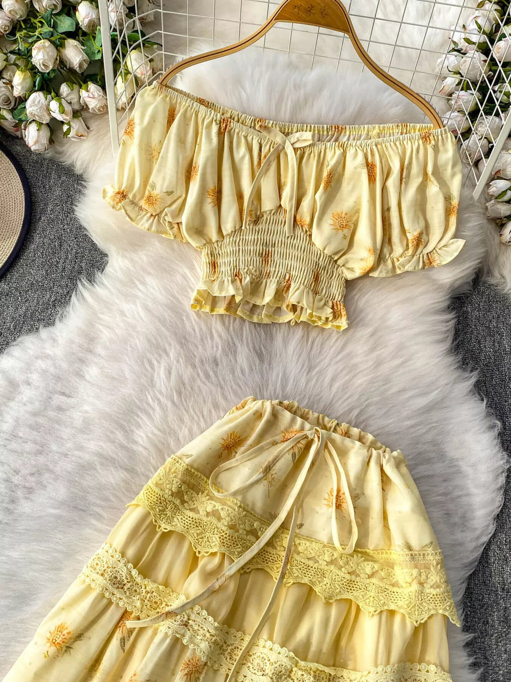 Smocked Floral Top and Skirt Set