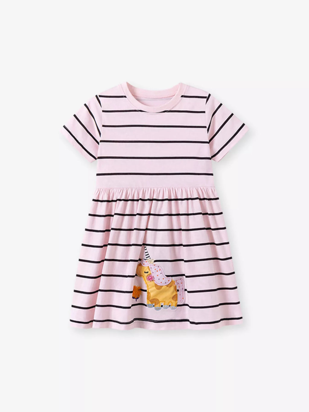 Children's Striped Unicorn Short Sleeve Casual Dress