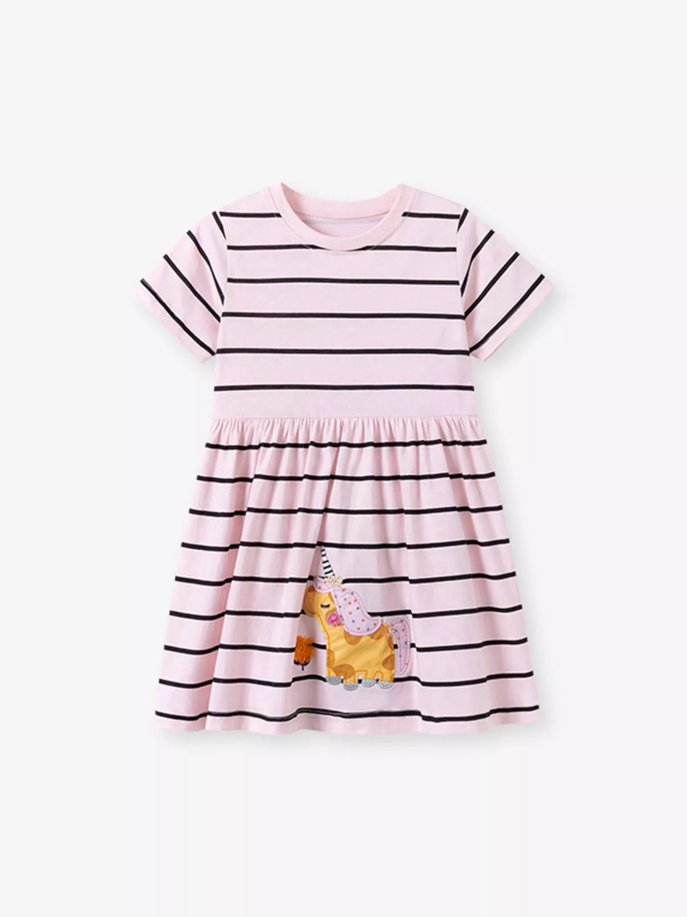 Children's Striped Unicorn Short Sleeve Casual Dress