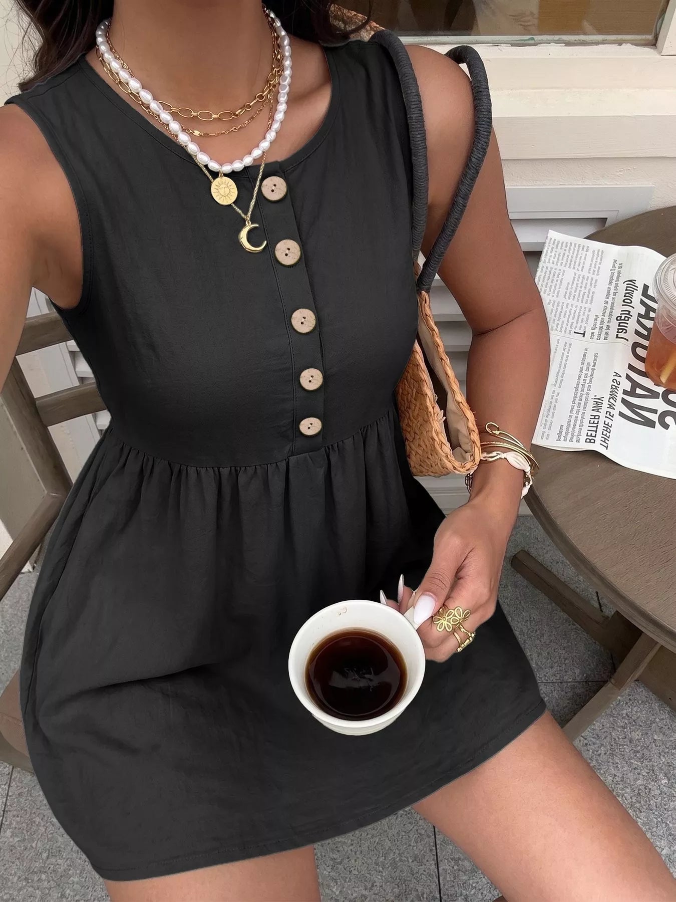 Sleeveless Button-Front A-Line Dress