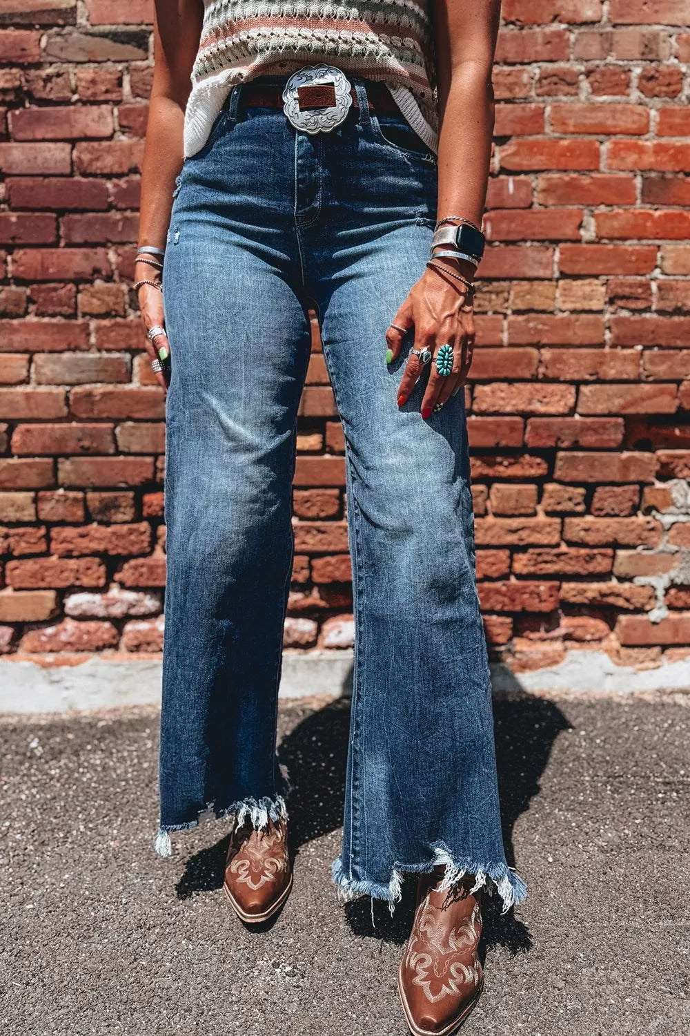 High Waist Frayed Hem Flare Jeans