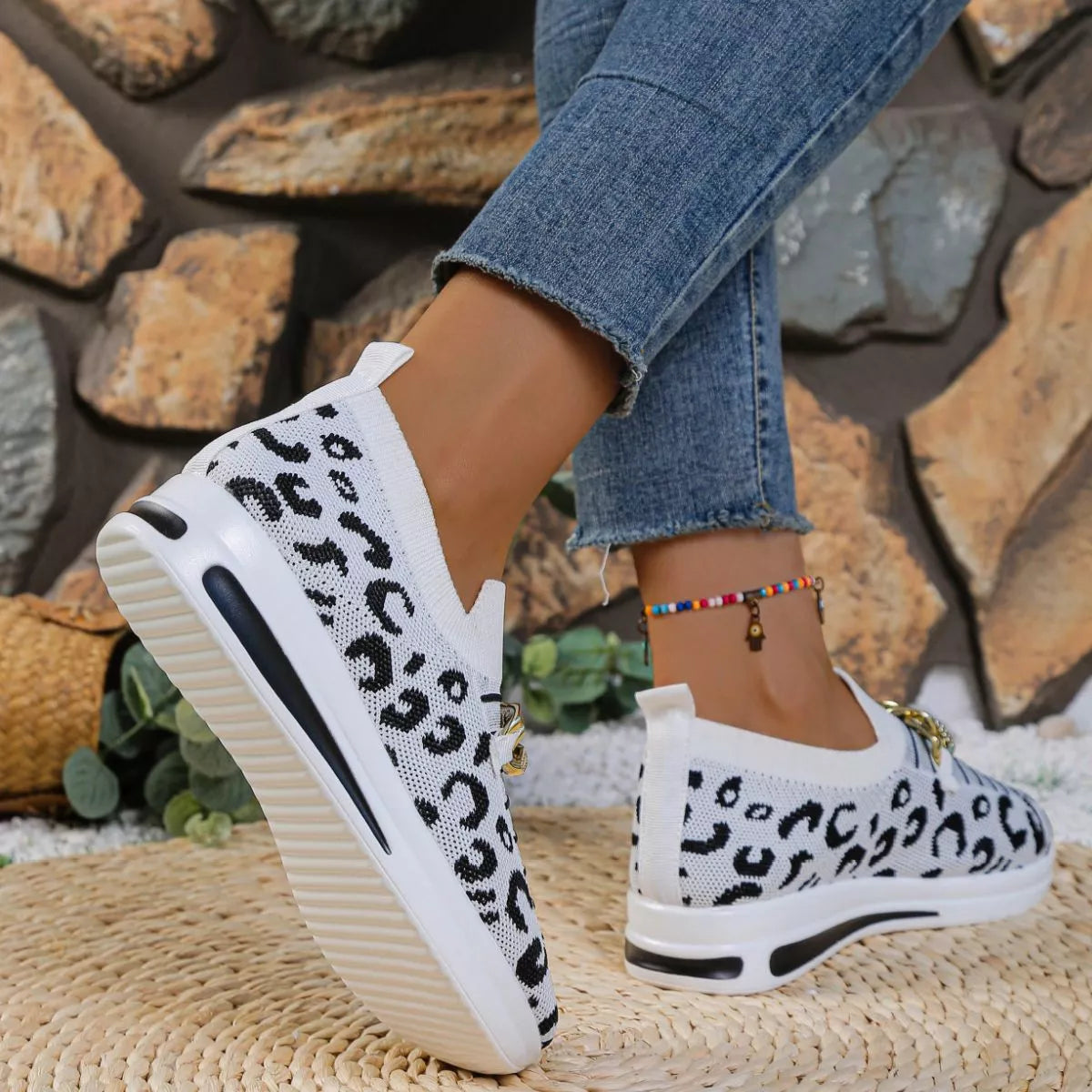 Leopard Round Toe Slip Ons