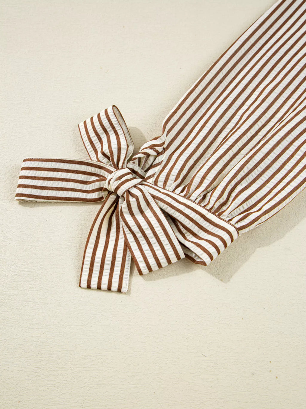 Striped Ruffled Neck Blouse with Tie Sleeves