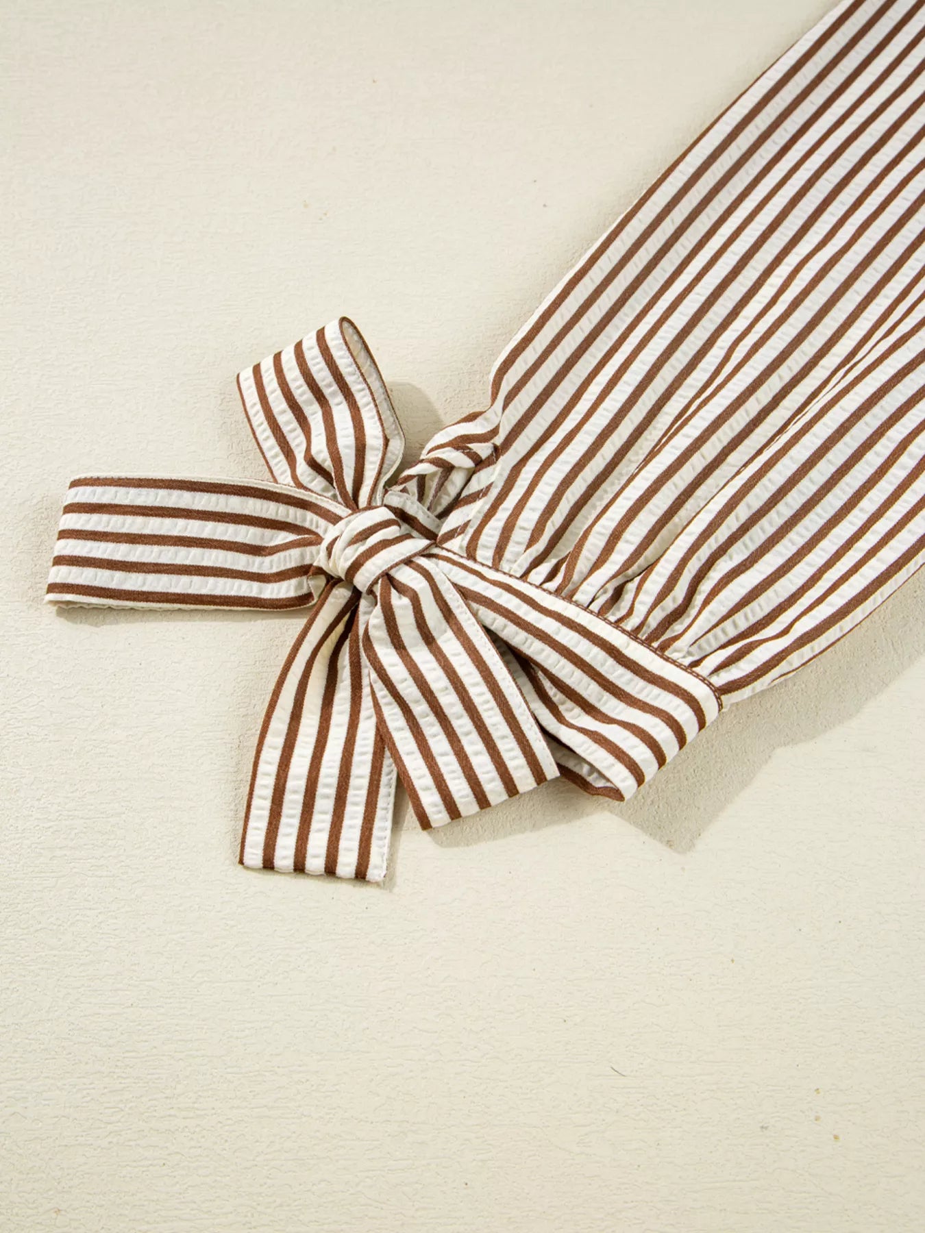 Striped Ruffled Neck Blouse with Tie Sleeves