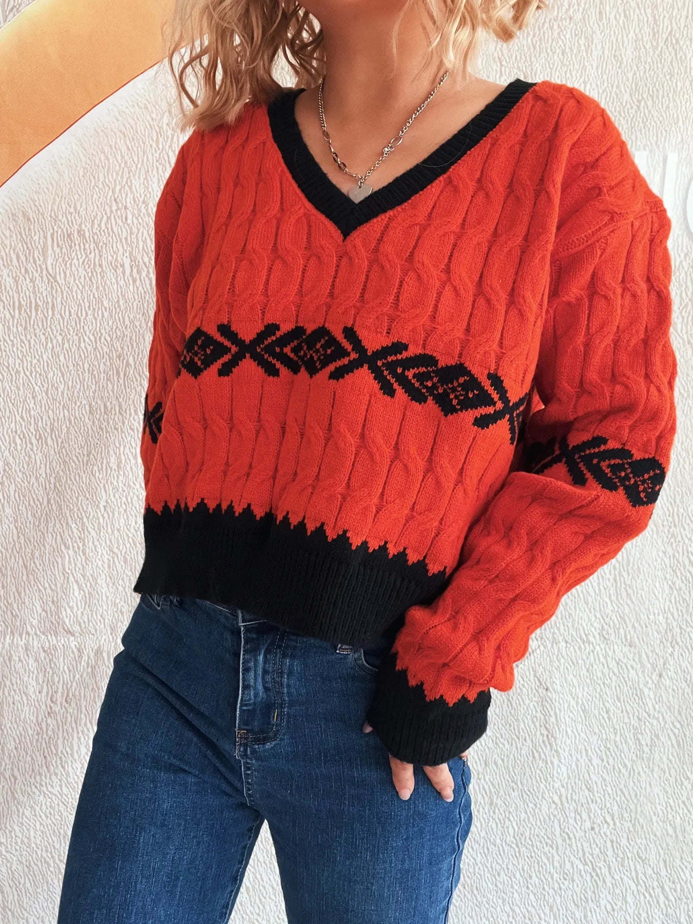 Cable Knit V-Neck Sweater