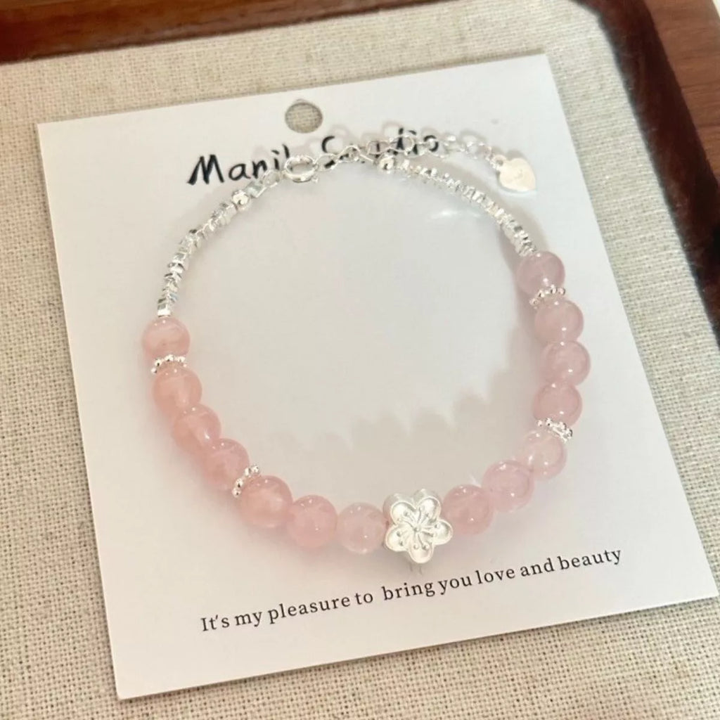 925 Sterling Silver Crystal Bead Flower Bracelet