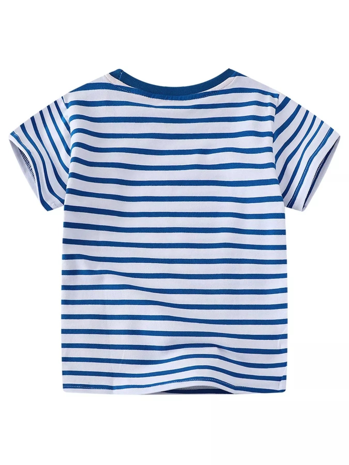 Children's Dinosaur Round Neck Striped T-Shirt