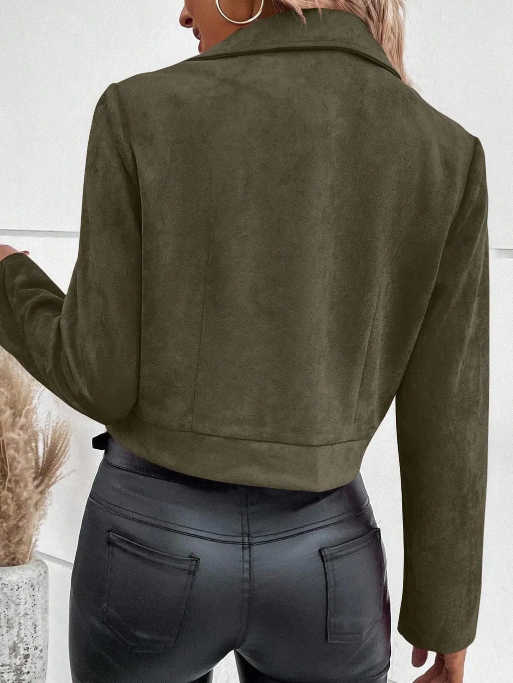 Zip Up Suede Cropped Moto Jacket