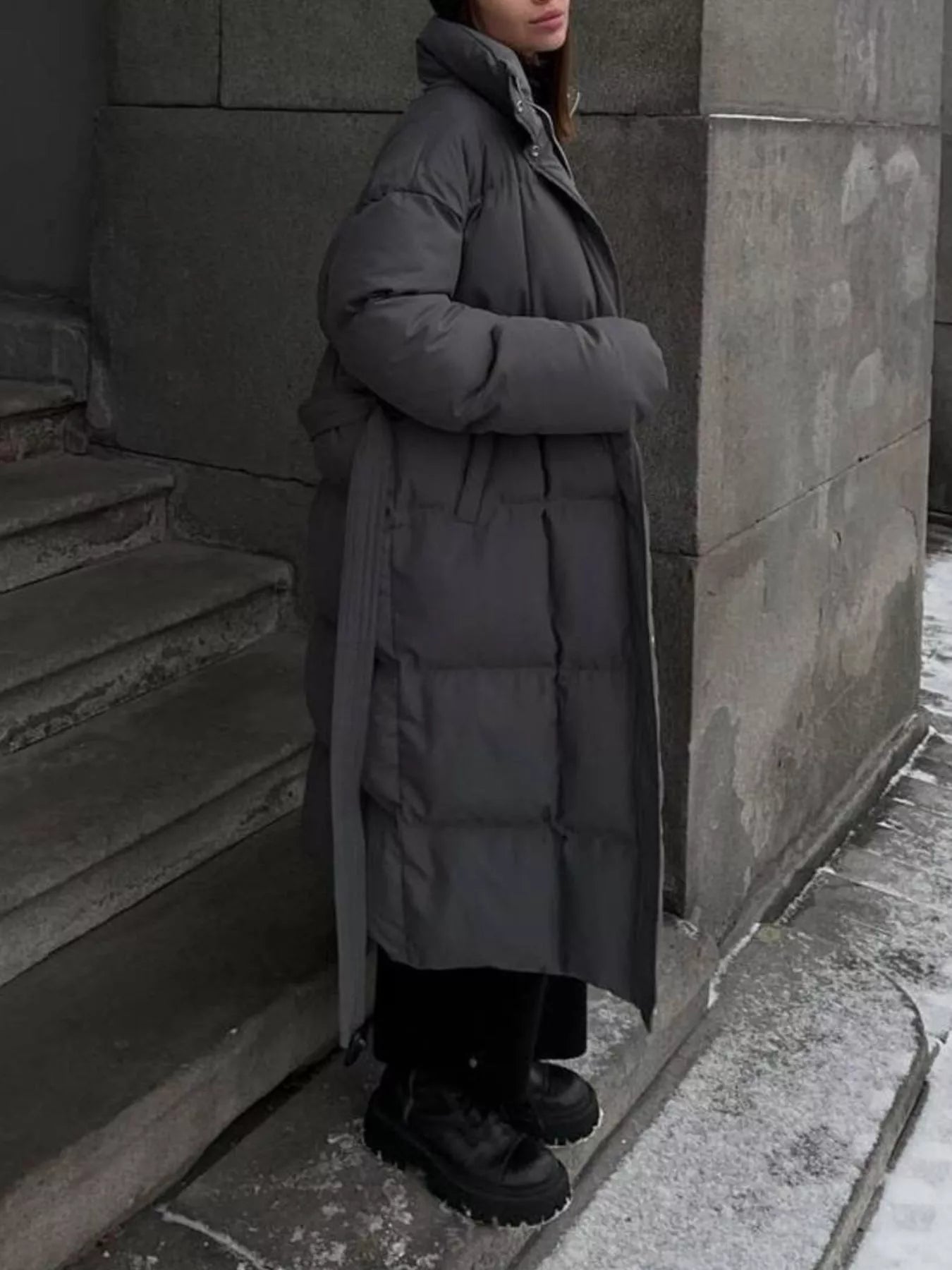Longline Padded Winter Coat with Belted