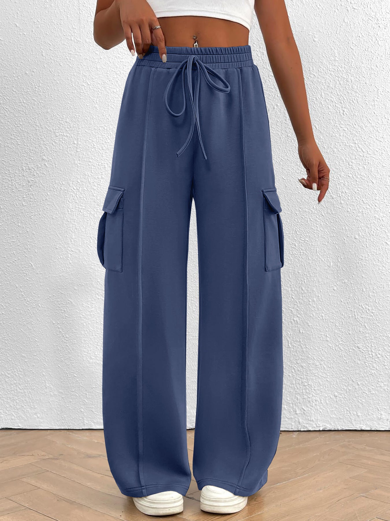 Casual High Waist Cargo Pants with Drawstring