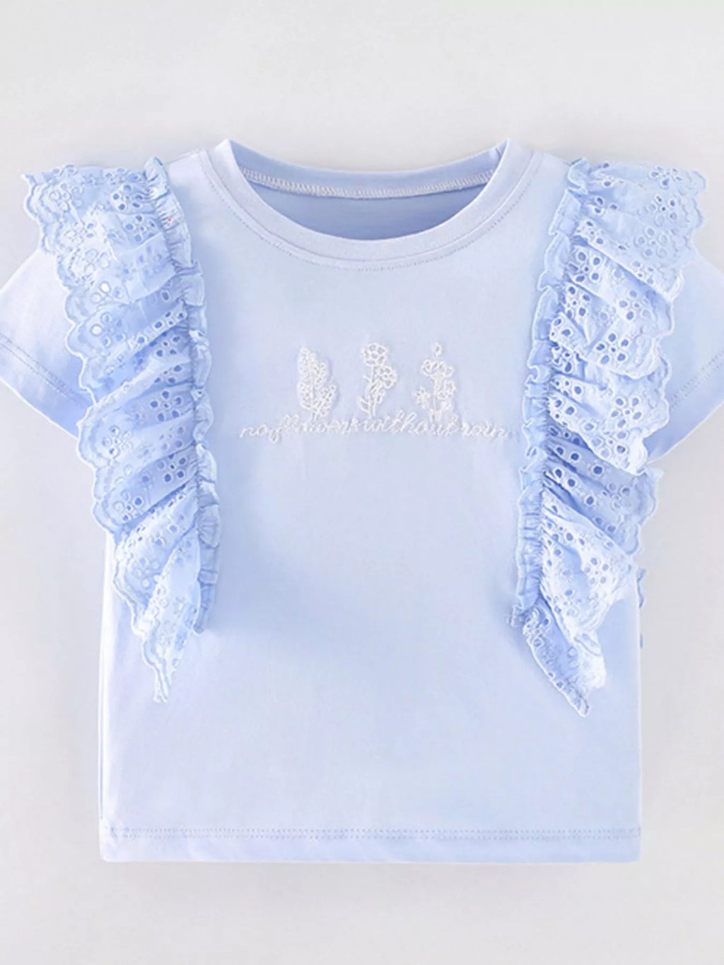 Children's Ruffled Eyelet Round Neck T-Shirt