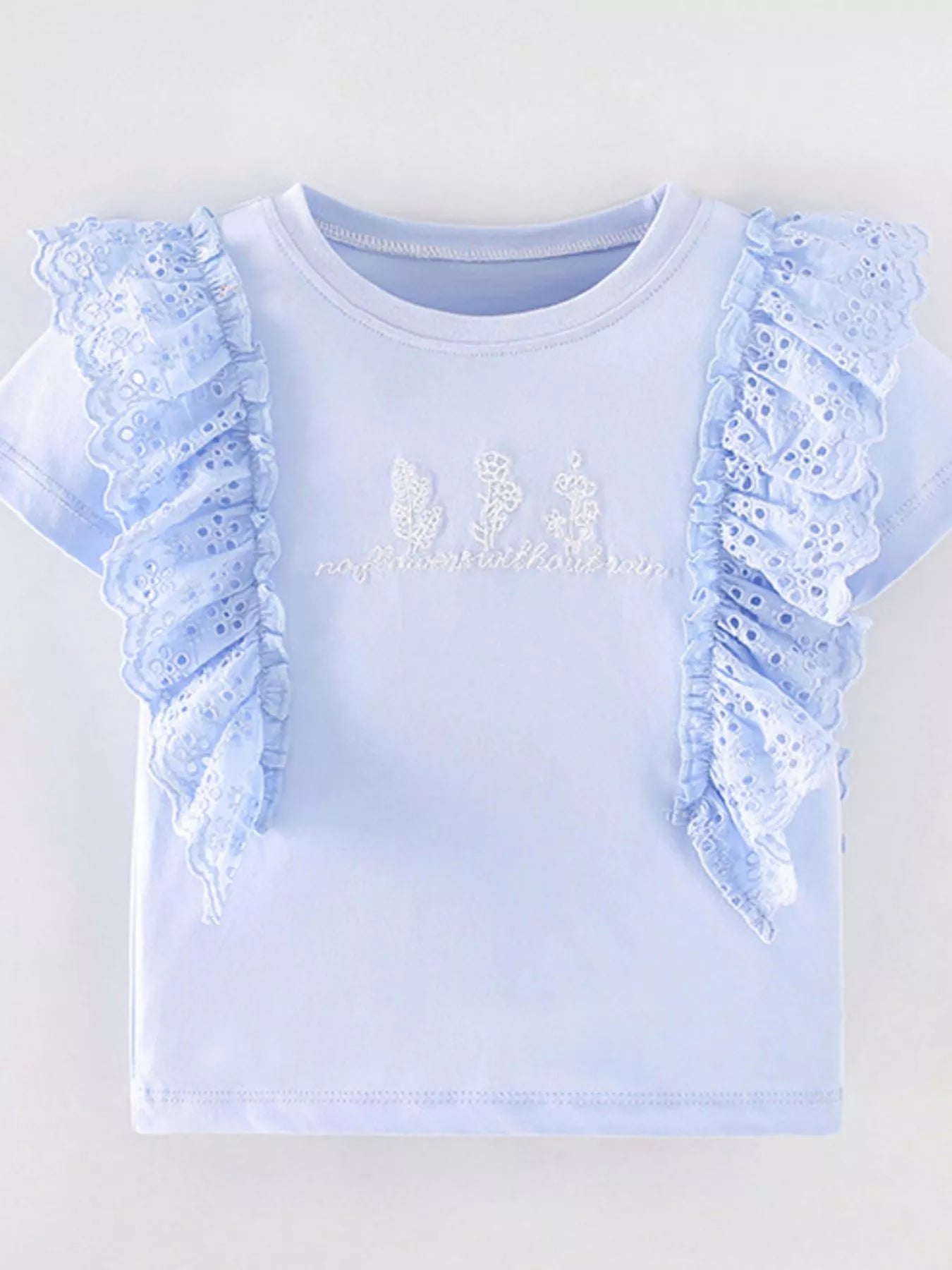 Children's Ruffled Eyelet Round Neck T-Shirt