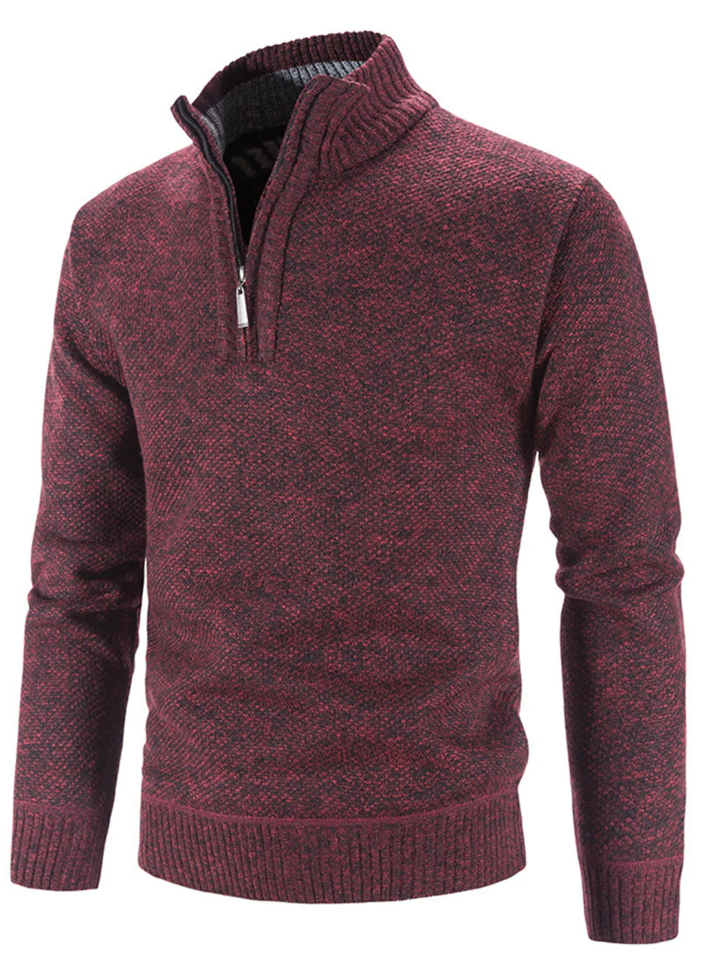 Men's Plus Size Quarter Zip Long Sleeve Sweater
